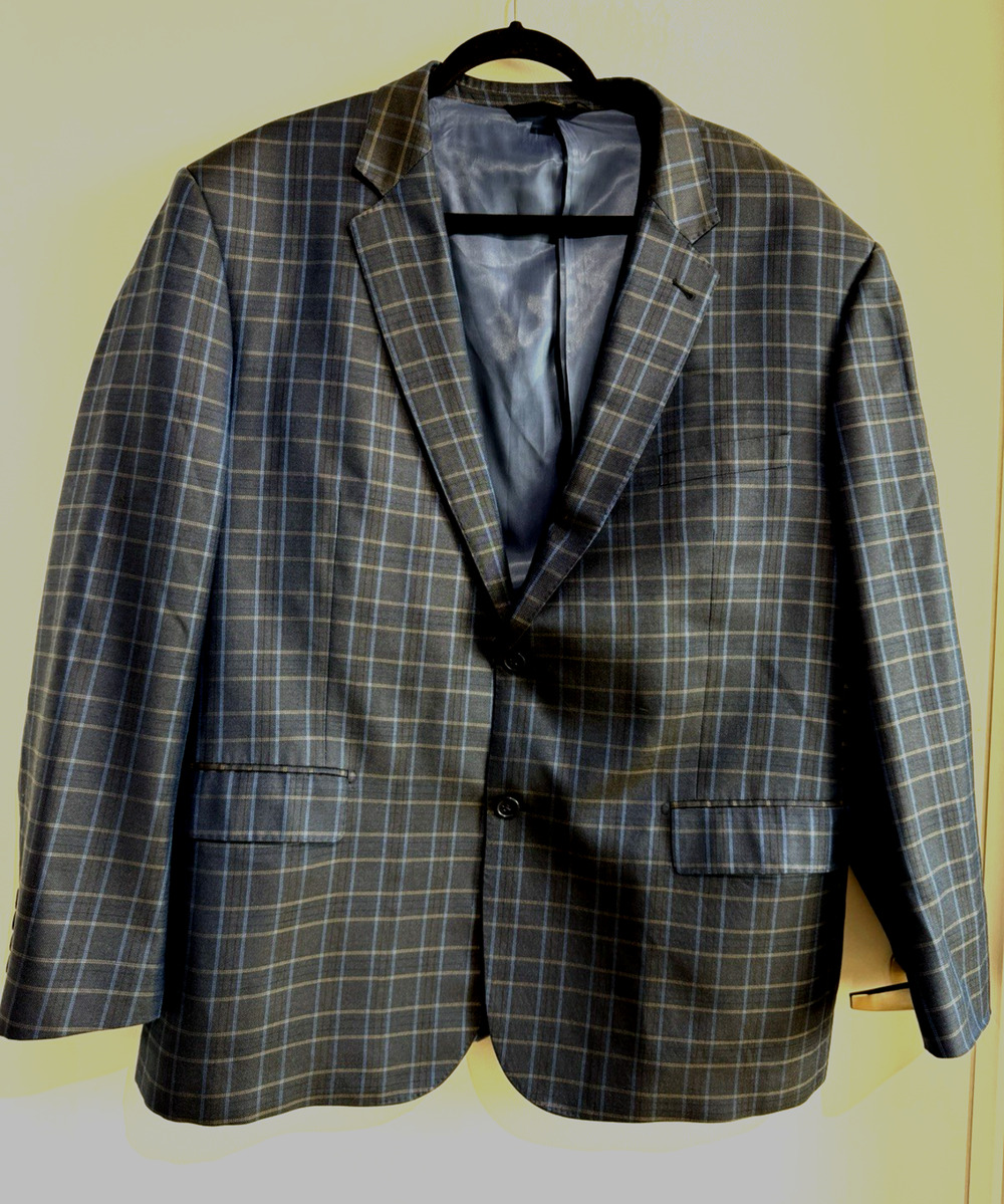 Baroni Blue Brown Plaid Silk Wool Blazer Sport Coat Italian Fabric Size 50R